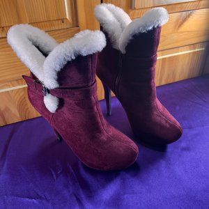 📌Chanya High Heel Platform Winter Ankle Boots Plum Suede Leather High Platform